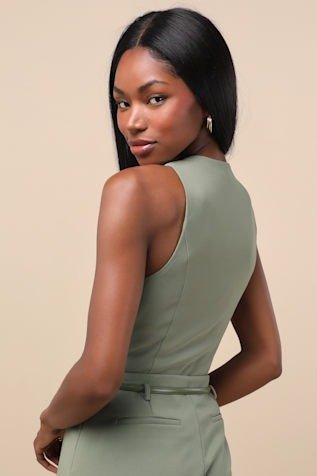 Lulus Gracinda Sage Button-Front Vest Top